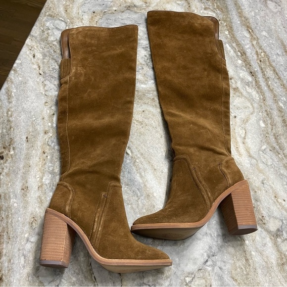 Vince Camuto Malaya Boot Over The Knee Tan Camel Suede Block Heel Women’s 7 - Picture 10 of 11